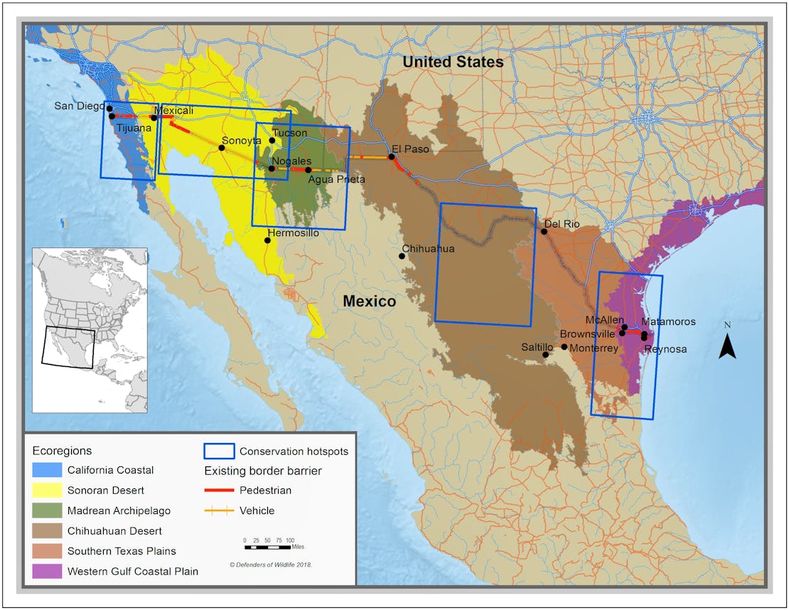 Border wall hotspots map