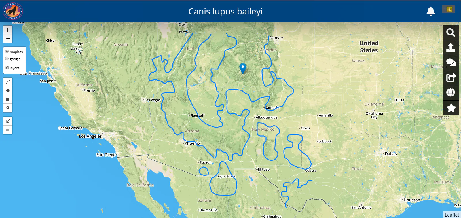 Refined range map for mexican gray wolf