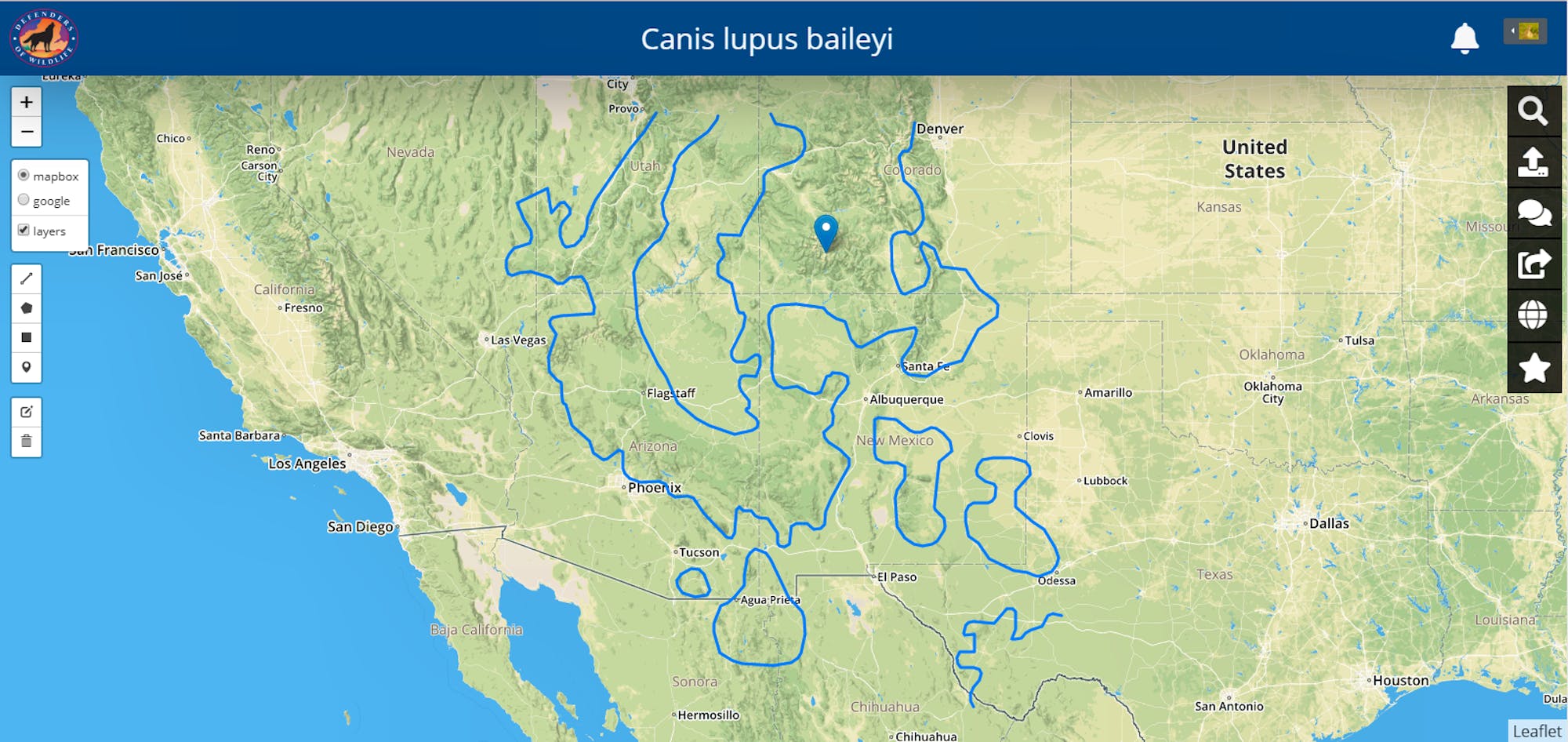 Refined range map for mexican gray wolf