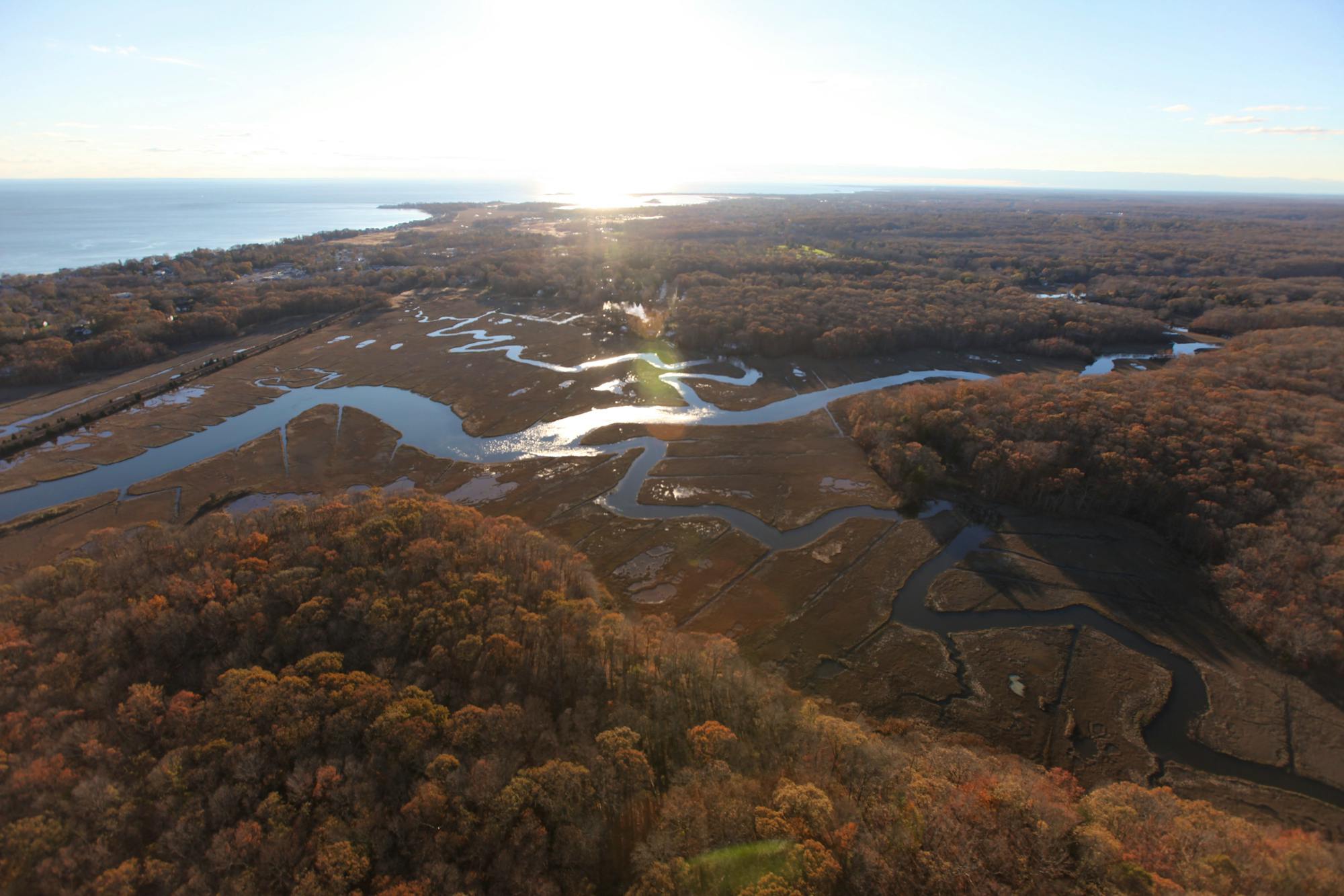 Aerial view of marsh at Stewart B. McKinney National Wildlife Refuge