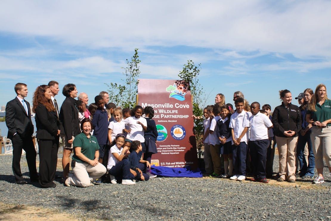 Masonville Cove Urban Wildlife Refuge Partnership sign