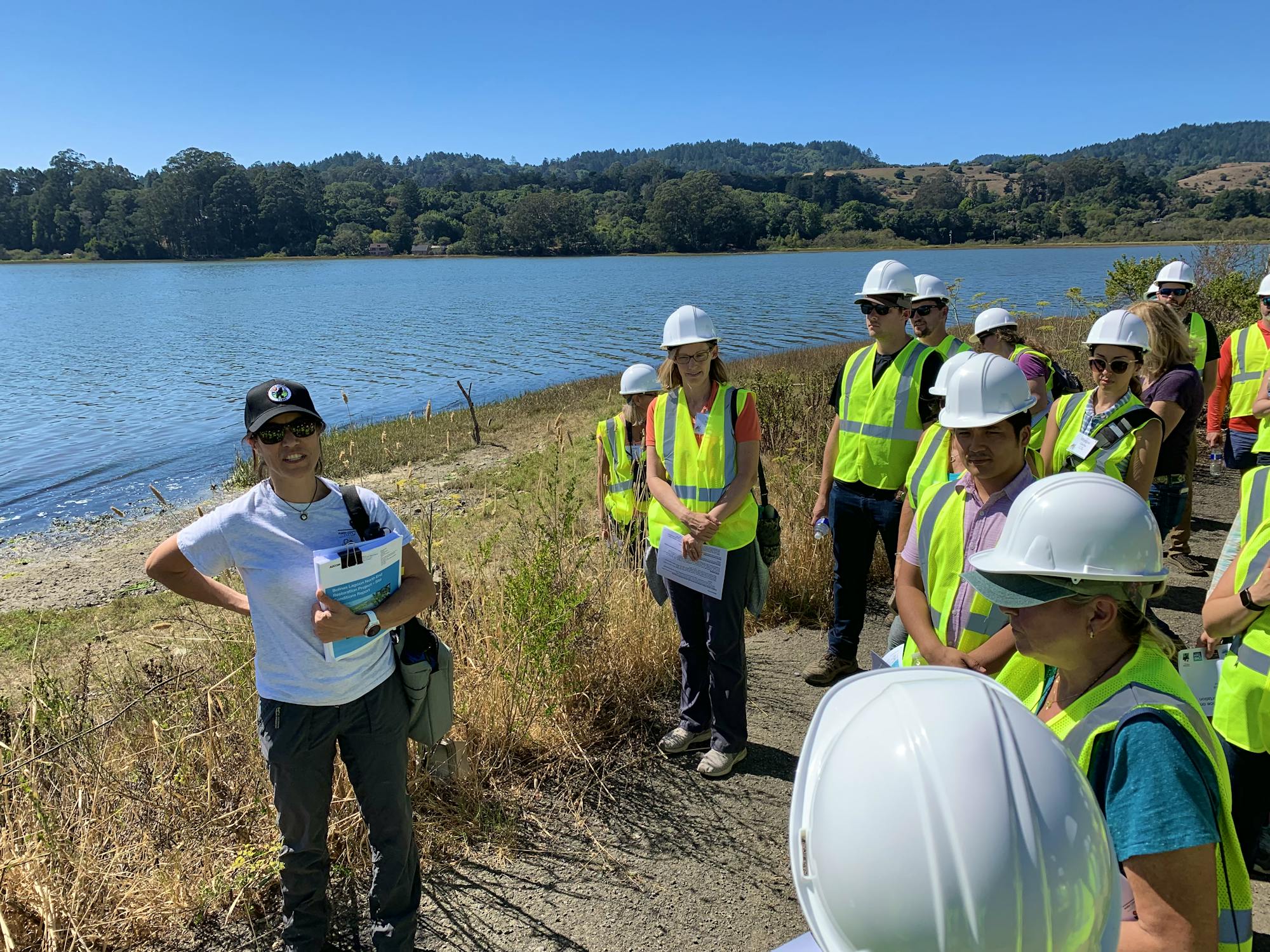 ICOET participants learn about impacts of sea level rise to the Pacific Coast Highway (CA-1) along Bolinas Lagoon during one of several conference field trips 