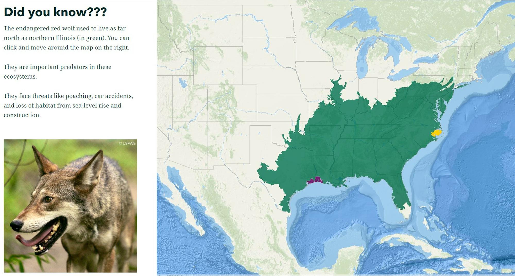 Red wolf range storymap screenshot