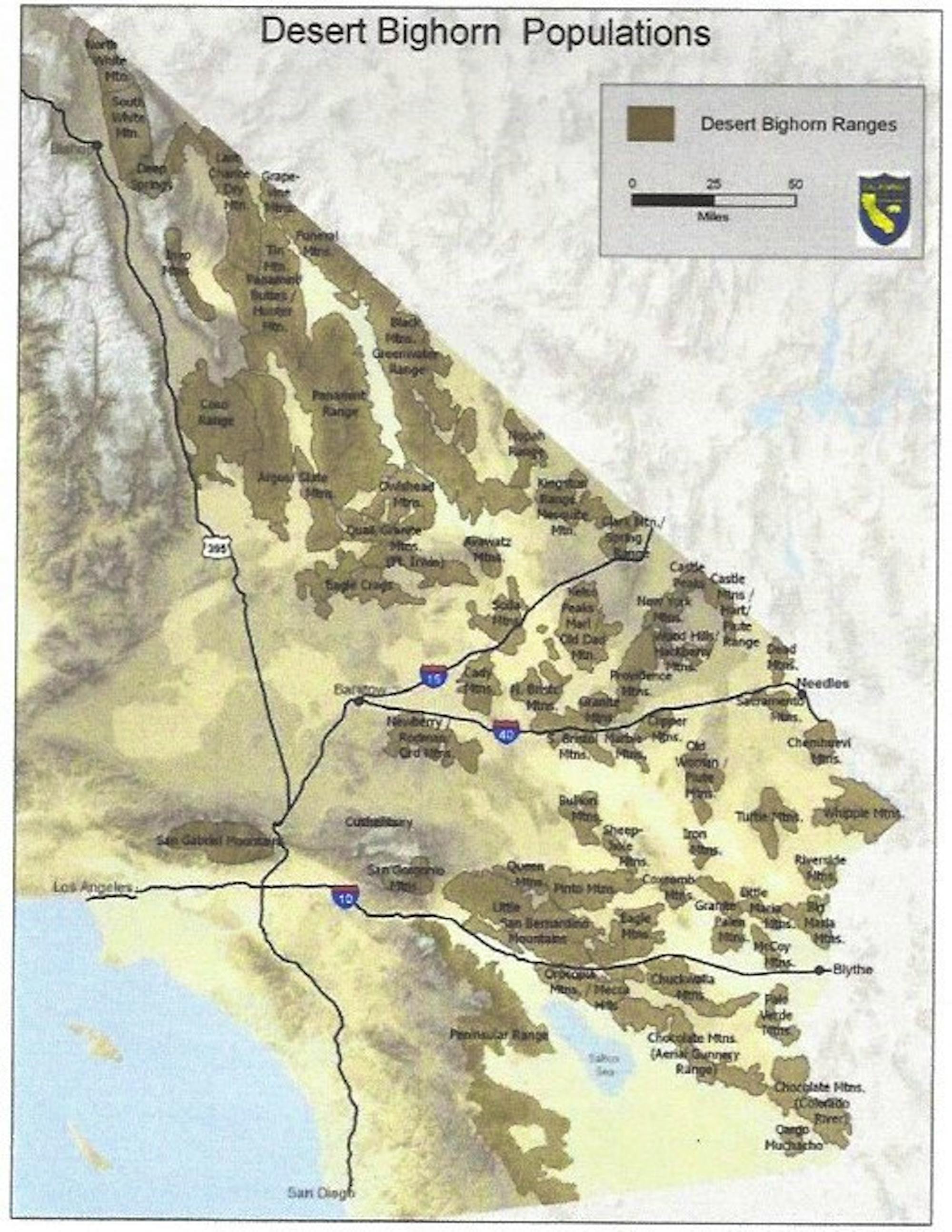 Desert bighorn sheep populations in the California Desert