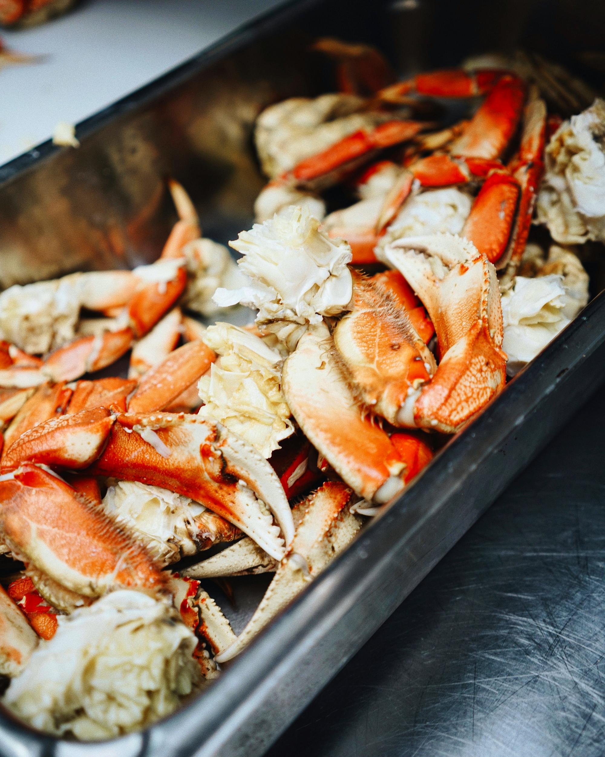 Seafood crab in a bin