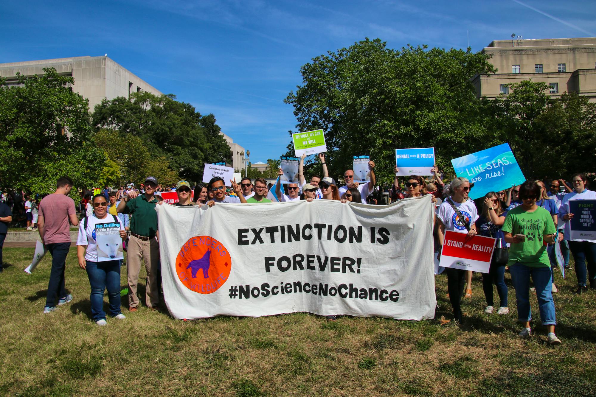 Climate Strike DC - Defenders with Extinction is Forever Banner