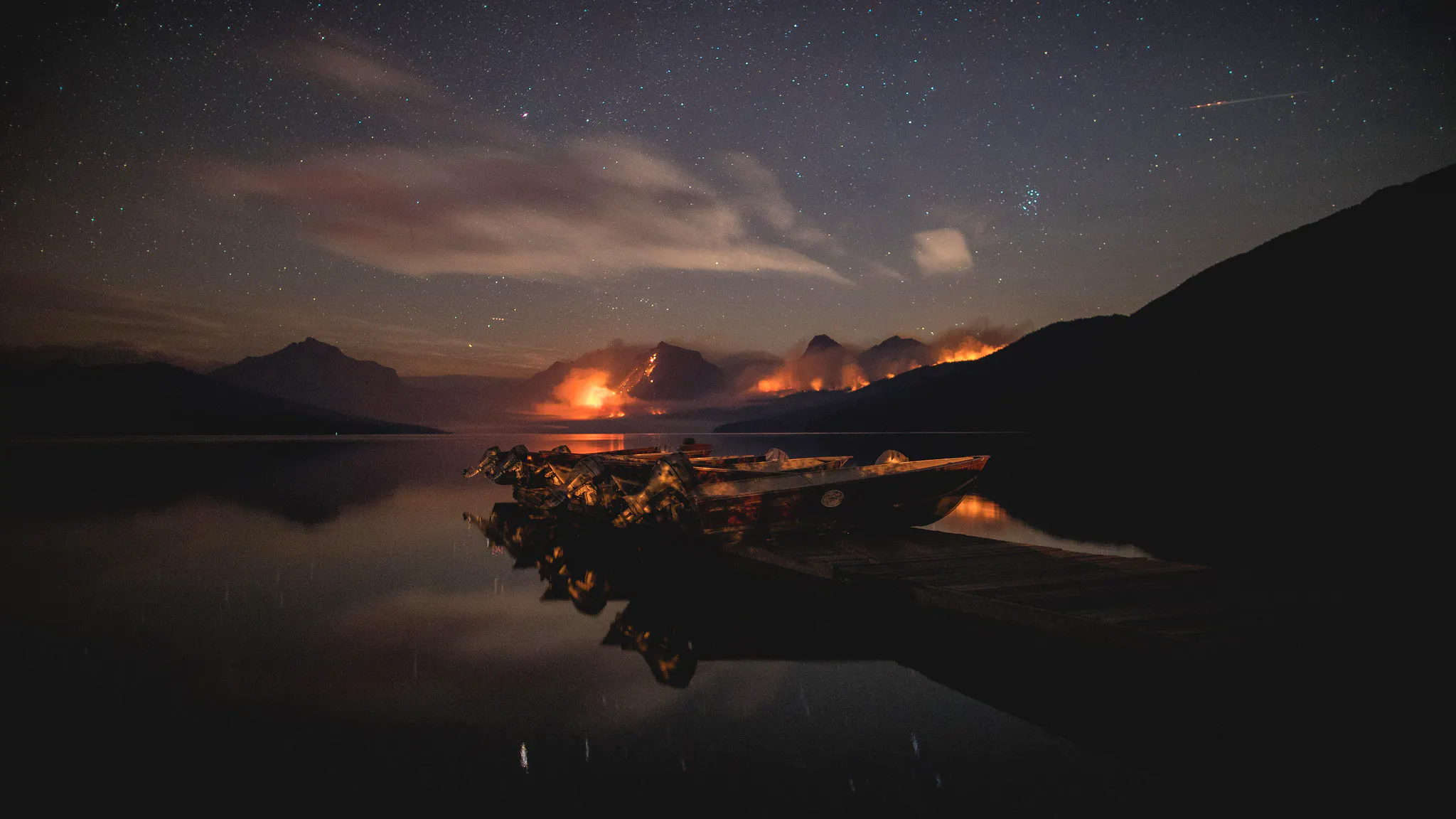 A Clear Night over the Sprague Fire in the summer/fall 2017 at Glacier National Park