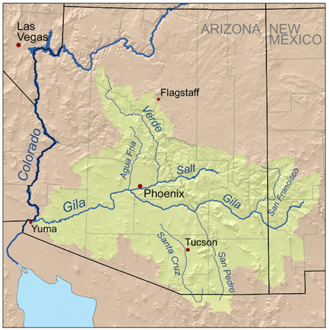 Map of the Gila River watershed