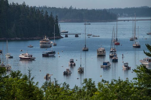 Mt. Desert Island and Ellsworth area harbor with boats