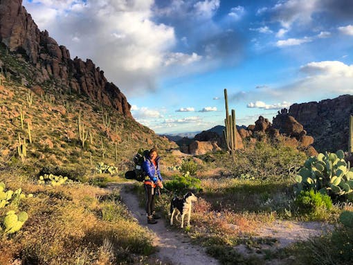 Erica with her dog in Superstition Wilderness