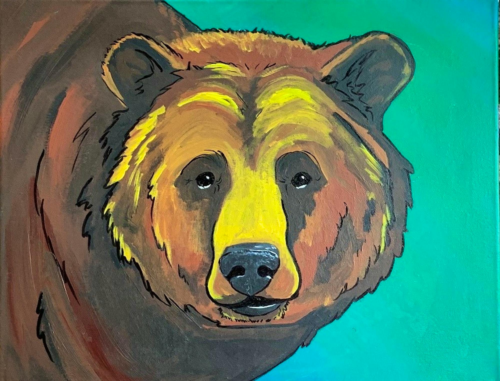 Brown Bear Paint Night in Alaska - artist Kari Becker's painted bear 