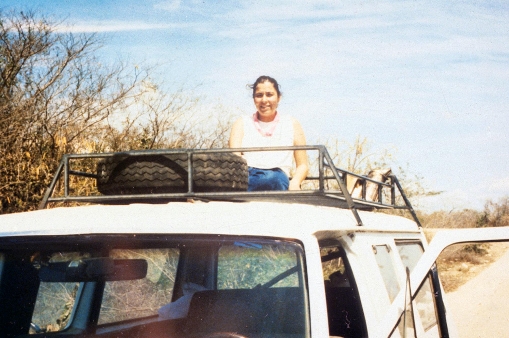 sitting on top of a car