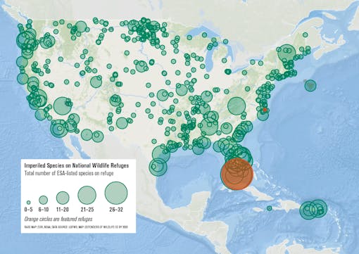 Map of Imperiled species on National Wildlife Refuges