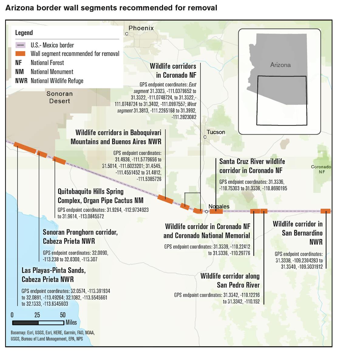 Border wall segment AZ that Defenders is advocating to be torn down