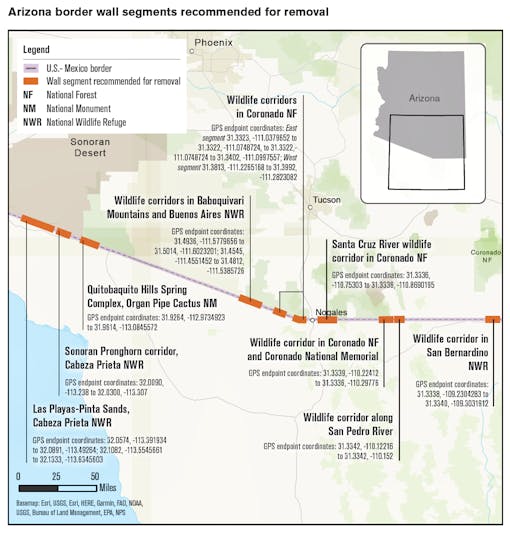 Border wall segment AZ that Defenders is advocating to be torn down