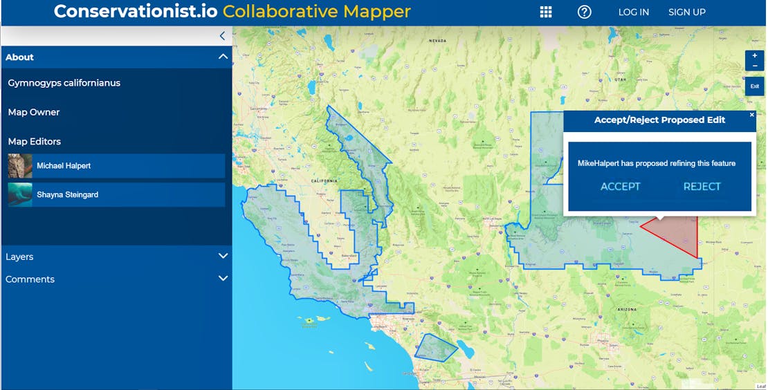 CollabMapper map from conservationist.io platform