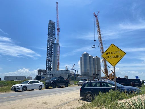 SpaceX publich road with wildlife crossing sign, SpaceX Launch Site