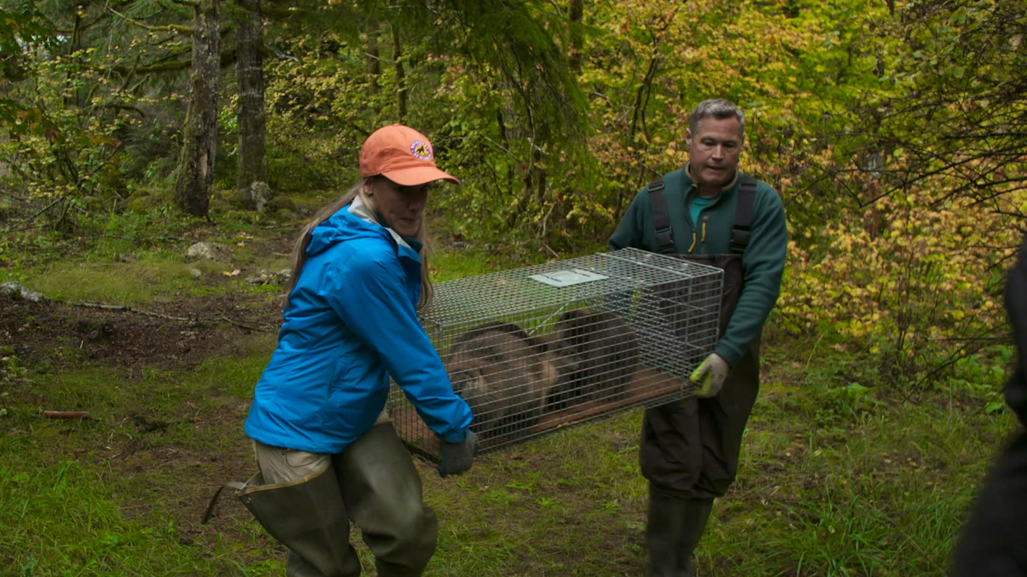 Kathleen and Jeff with beavers