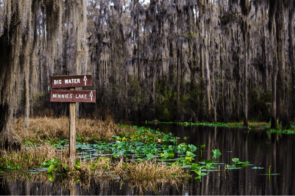 A sign in front of Okefenokee