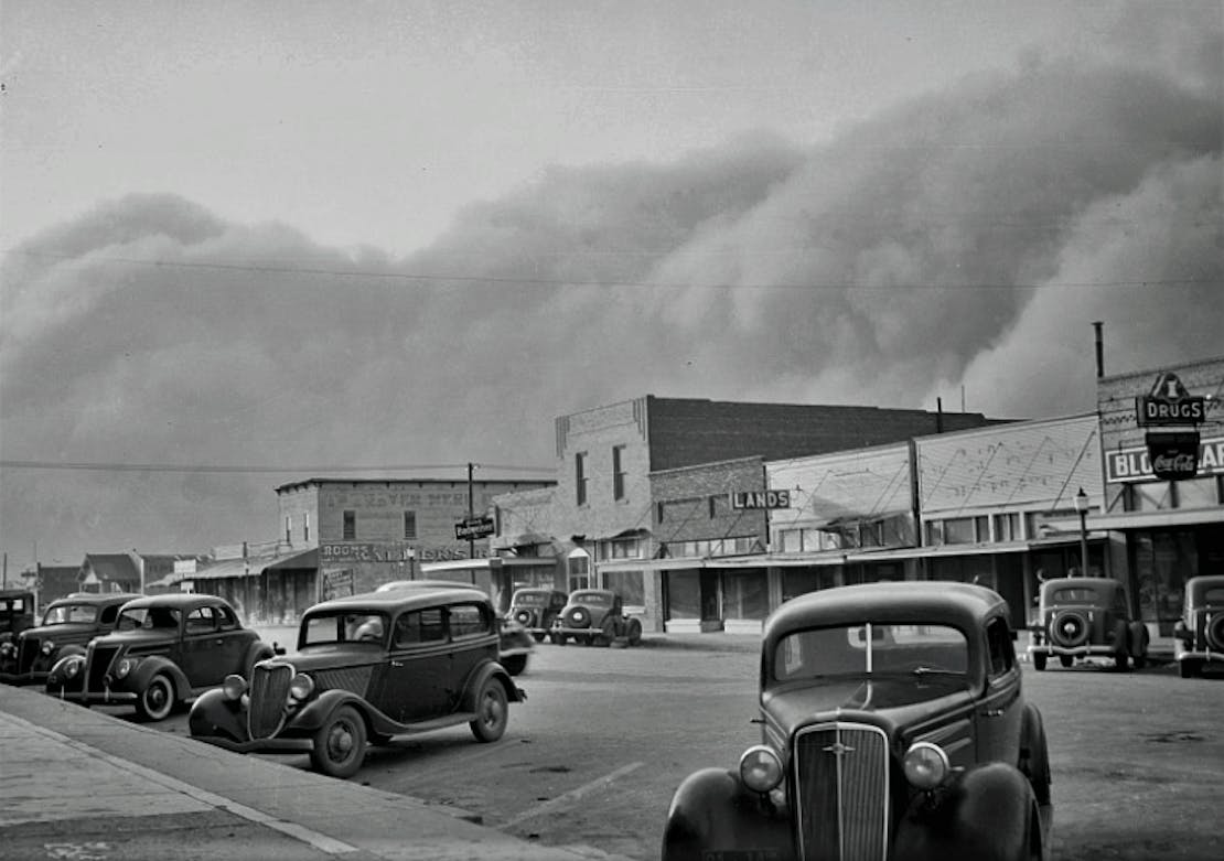 Dust storm, Elkhart, Kansas, 1937.