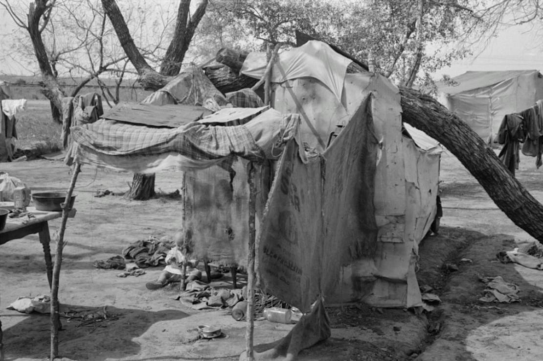 A dust bowl refugee tent camp in Harlingen, Texas