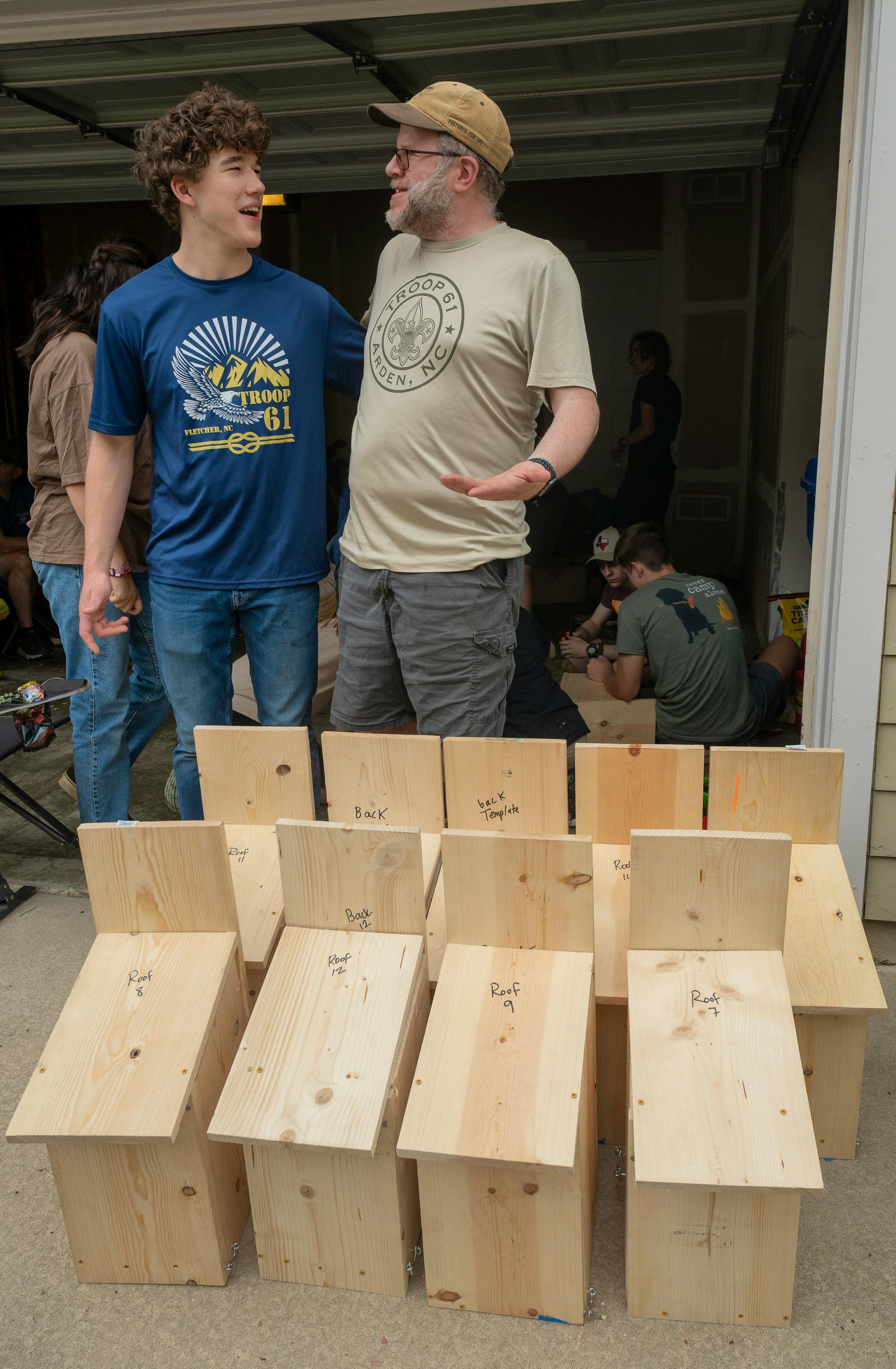 2023.09.14 - SE - Northern Saw-Whet Owl Box Project - Colin Fowler with built boxes - Erin Fowler, Scraps of Lace Photography