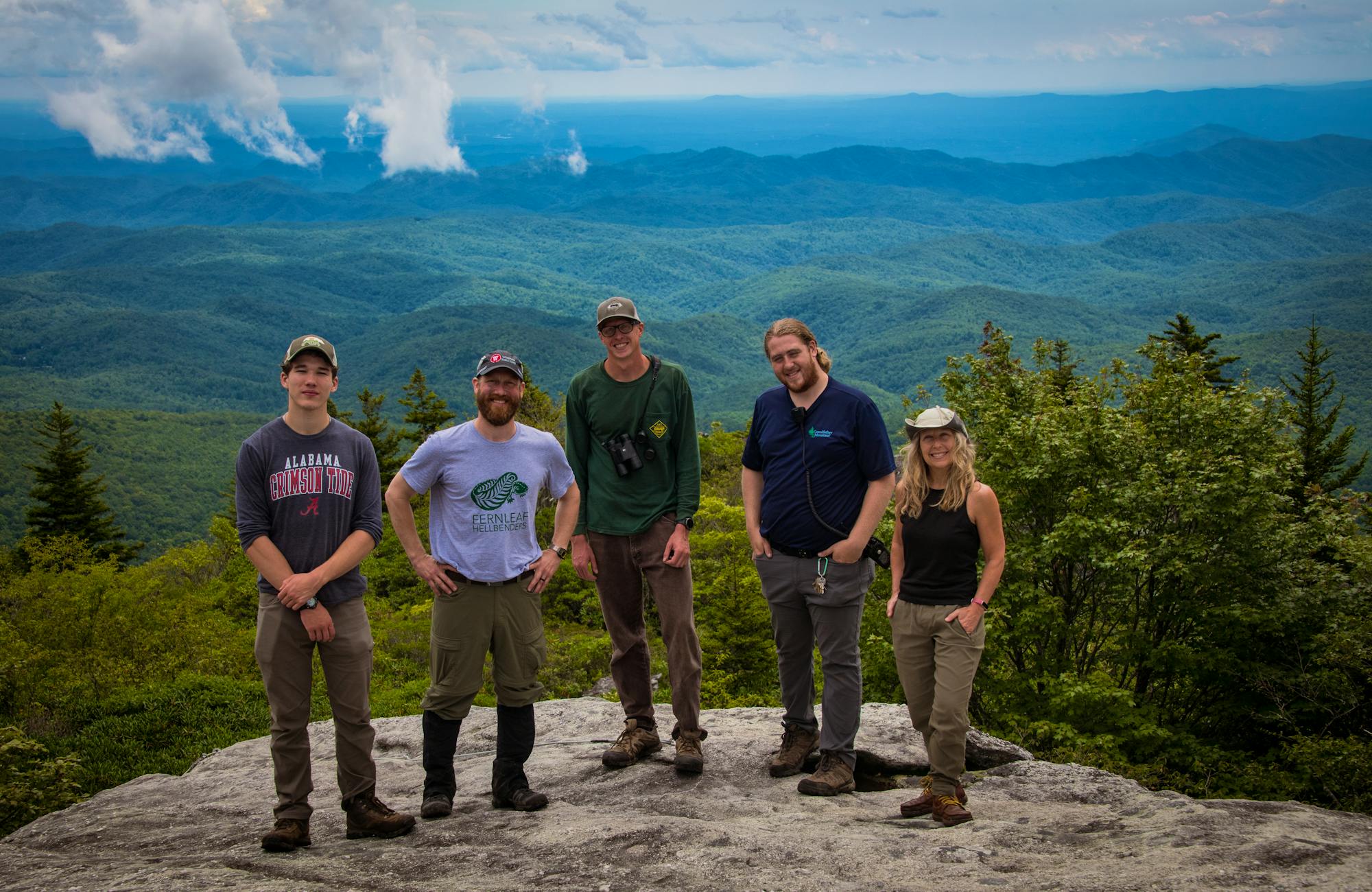 2023.09.14 - SE - Northern Saw-Whet Owl Box Project - Colin and crew group shot with mountain landscape at Grandfather Mountain State Park MS - Erin Fowler, Scraps of Lace Photography (1)