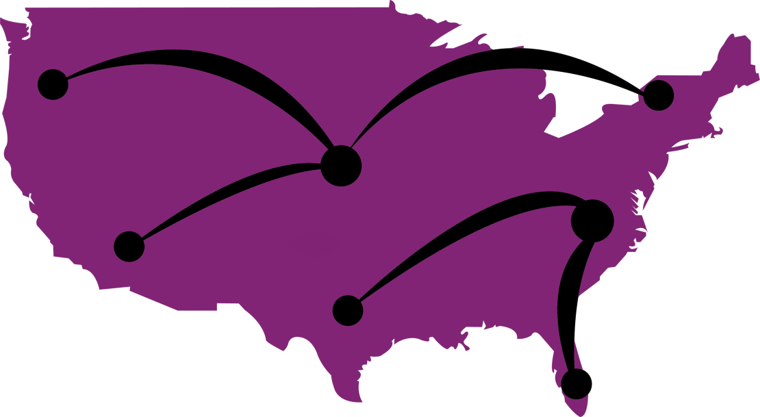 Map of USA with connecting lines 