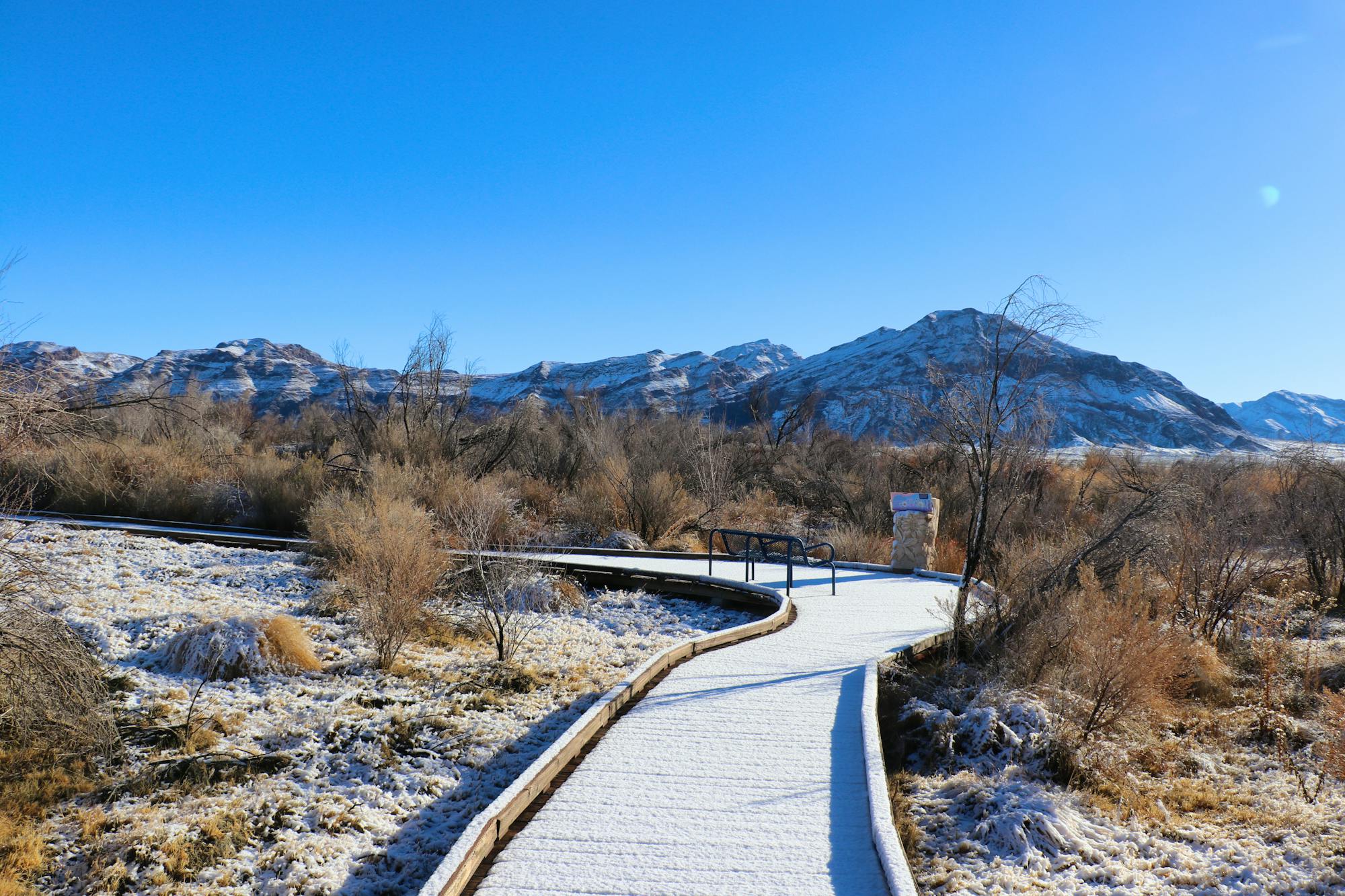 2024.01.11 - Ash Meadows National Wildlife Refuge - Boardwalk dusted in snow on way to Point of Rock Spring - Nathan Marcy-Defenders of Wildlife.JPG