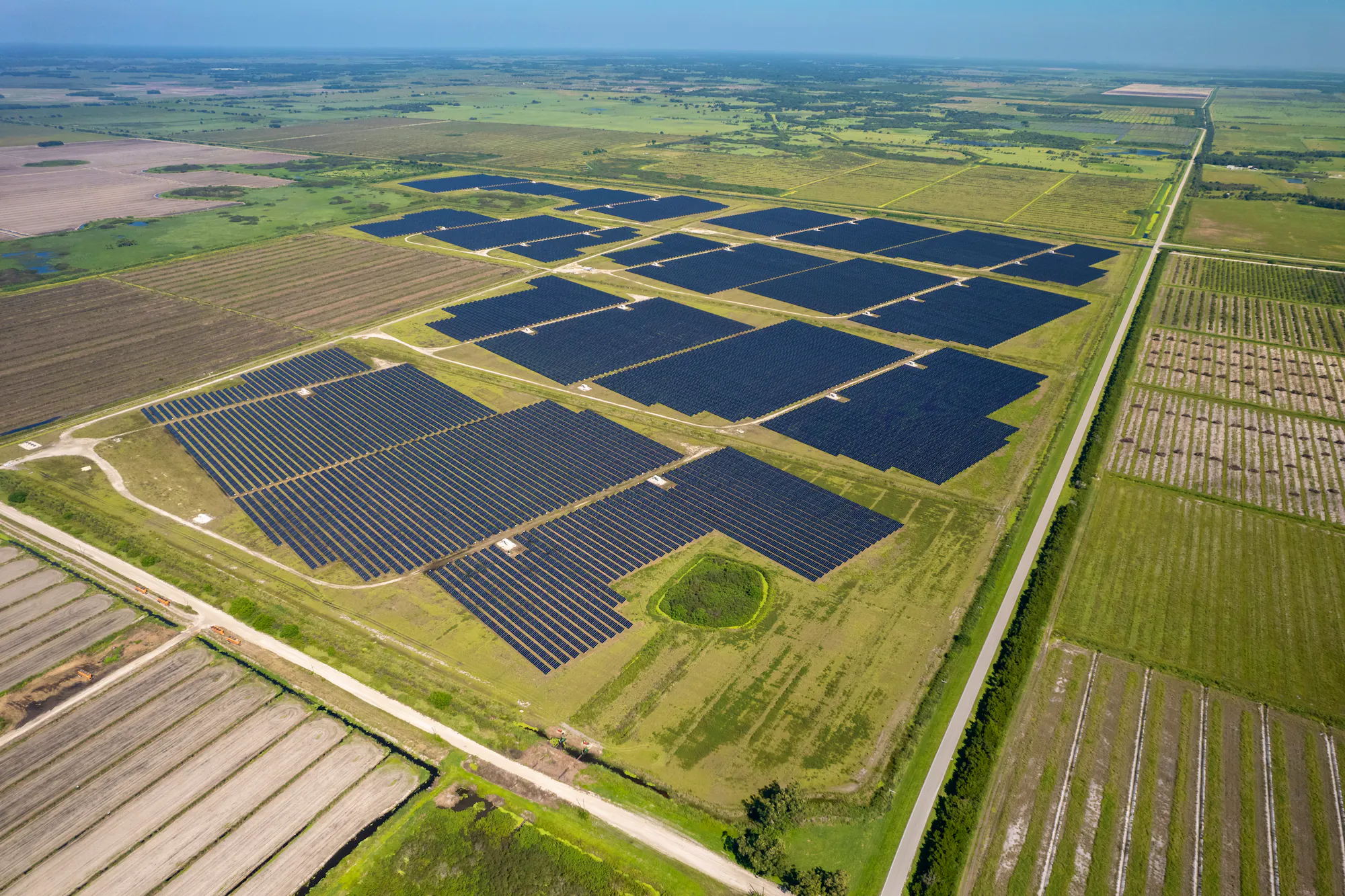 Aerial view of solar panels in southwest Florida