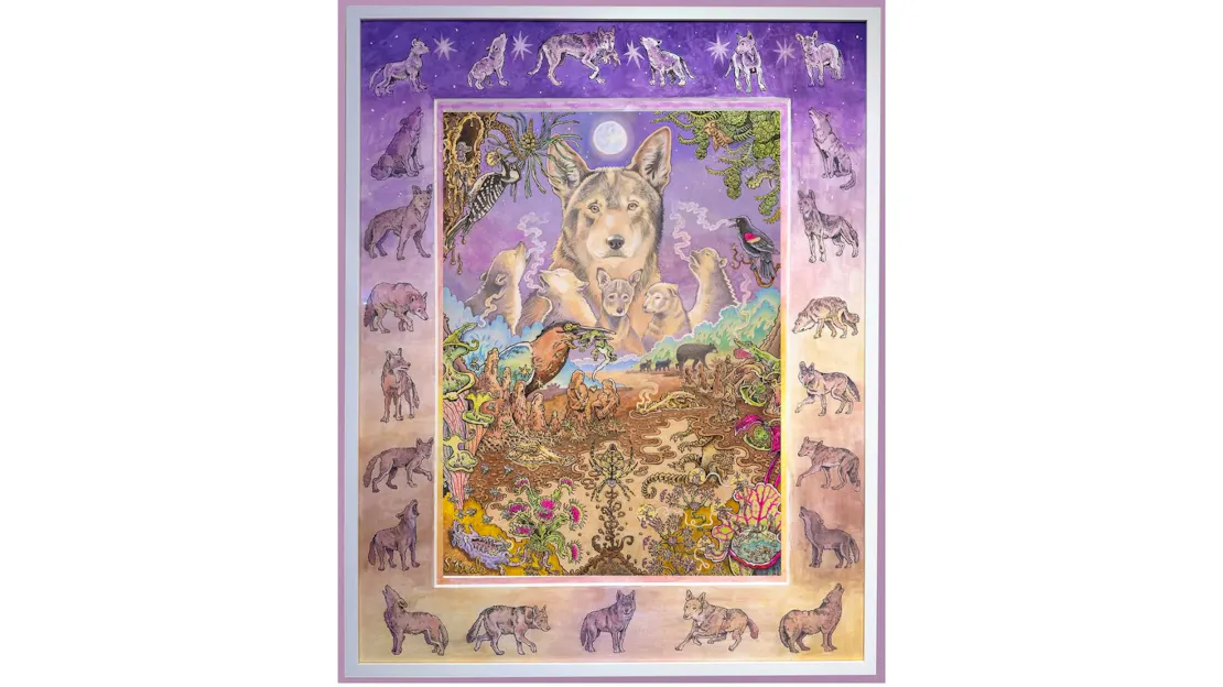 A painting of red wolves and other animals found in NC